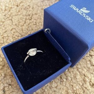 Swarovski Sterling Silver Solitaire Ring with Pave Crystal Detail
